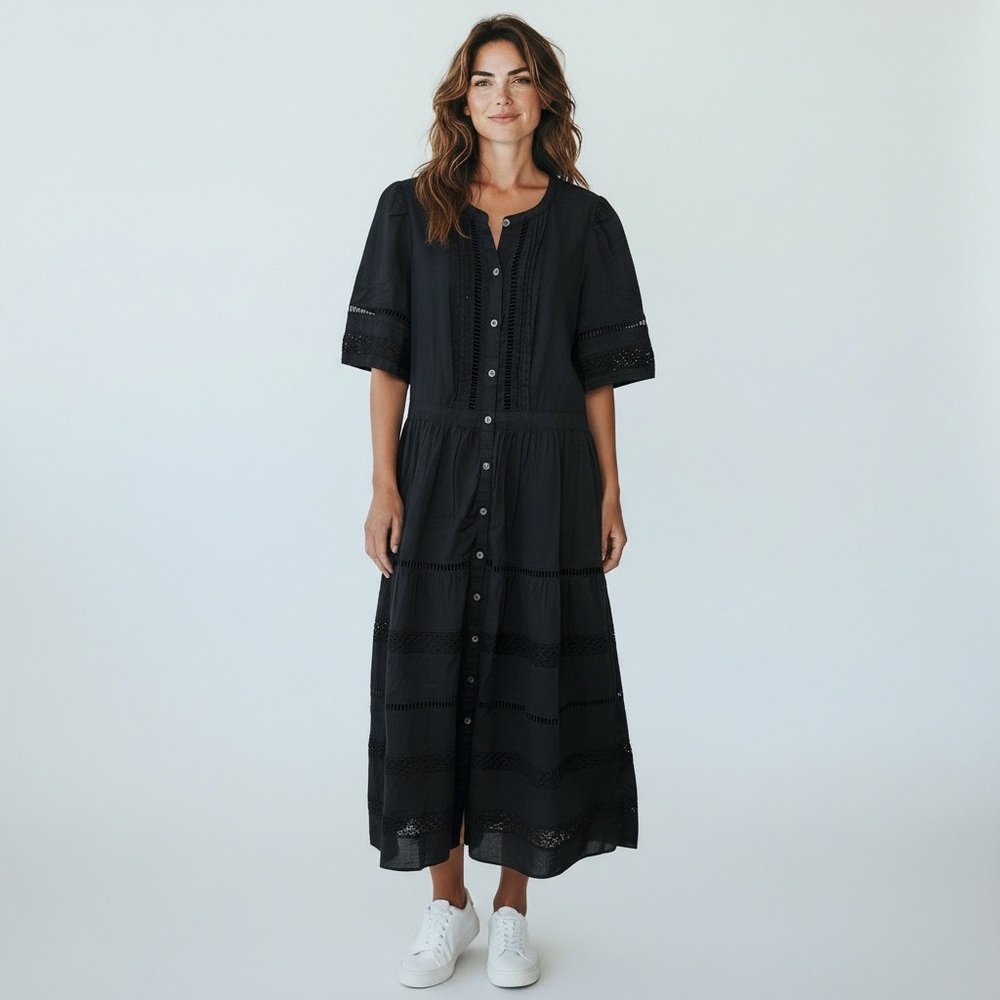 GAP Black Lace Button-Front Midi Dress XS